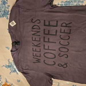 **WEEKENDS COFFEE & SOCCER** T-Shirt - MEDIUM - GREY - BLK - NEW